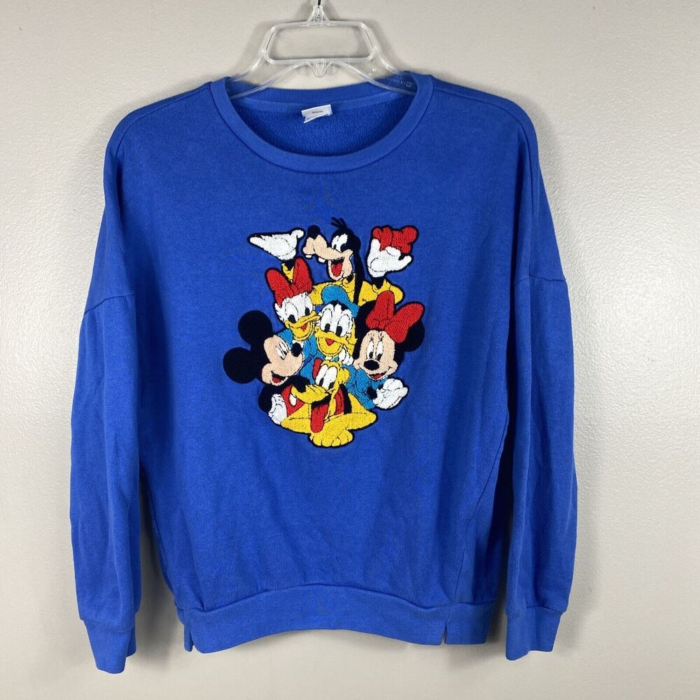Disney Vintage Blue Sweatshirt Mickey Mouse Characters Women’s Sz S Embroidered